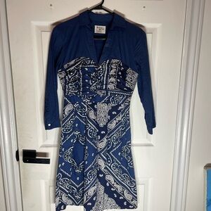 Anthropologie HOLDING HORSES Navy and White Paisley Long Sleeve Dress